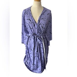 ModCloth Breakfast for Dinner bat print lavender purple tie waist robe 3X/4X EUC